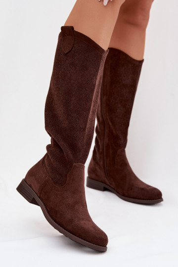 Damen Stiefel mit Lochmuster und breiten Absätzen S.Barski HY61-8022 schokoladenfarben