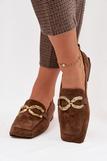 Damen Wildleder Mokassins mit goldfarbenen Details D&A CR61-3115 braun