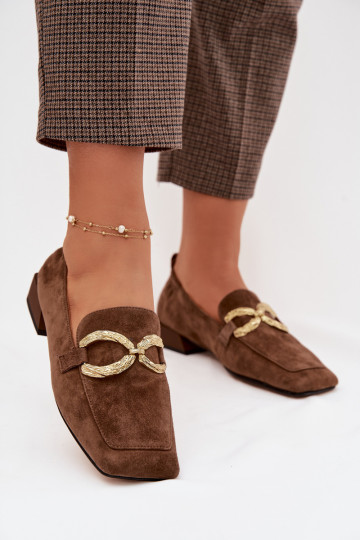 Damen Wildleder Mokassins mit goldfarbenen Details D&A CR61-3115 braun 2