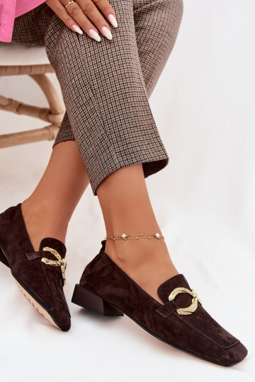 Damen Wildleder Mokassins mit goldfarbenen Details D&A CR61-3115 schokoladenfarben