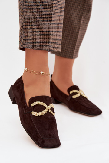 Damen Wildleder Mokassins mit goldfarbenen Details D&A CR61-3115 schokoladenfarben 2