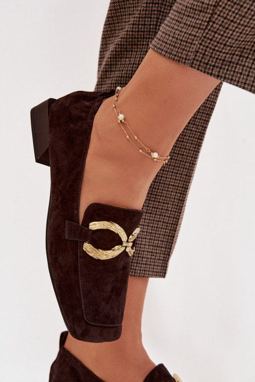 Mokassins für DamenErmöglichtturalnego aus INildlederu goldene Farbe Detal D&A CR61-3115 CzekoladoZue