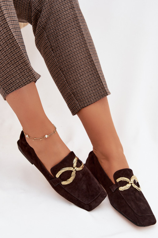 Mokassins für DamenErmöglichtturalnego aus INildlederu goldene Farbe Detal D&A CR61-3115 CzekoladoZue