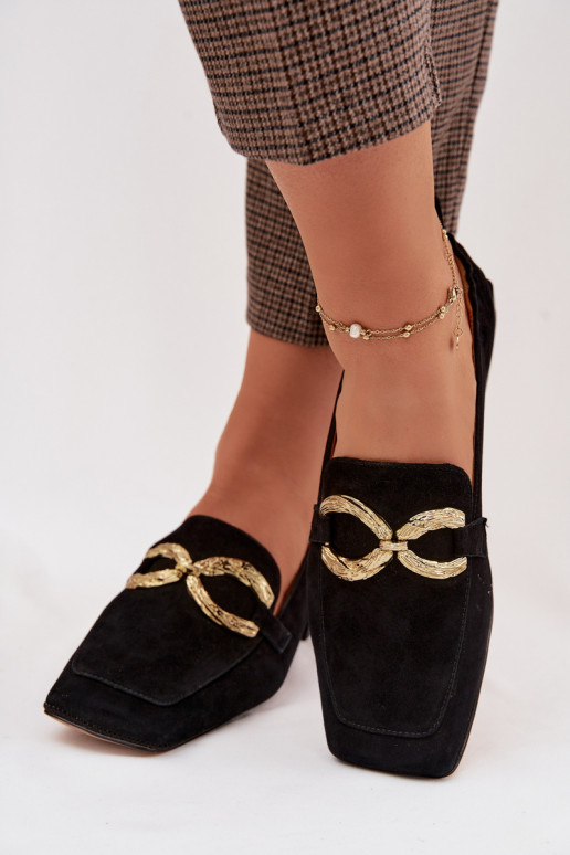 Mokassins für DamenErmöglichtturalnego aus INildlederu goldene Farbe Detal D&A CR61-3115 schZuarze Farbe