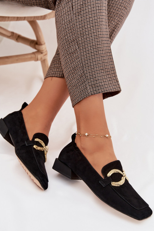 Mokassins für DamenErmöglichtturalnego aus INildlederu goldene Farbe Detal D&A CR61-3115 schZuarze Farbe