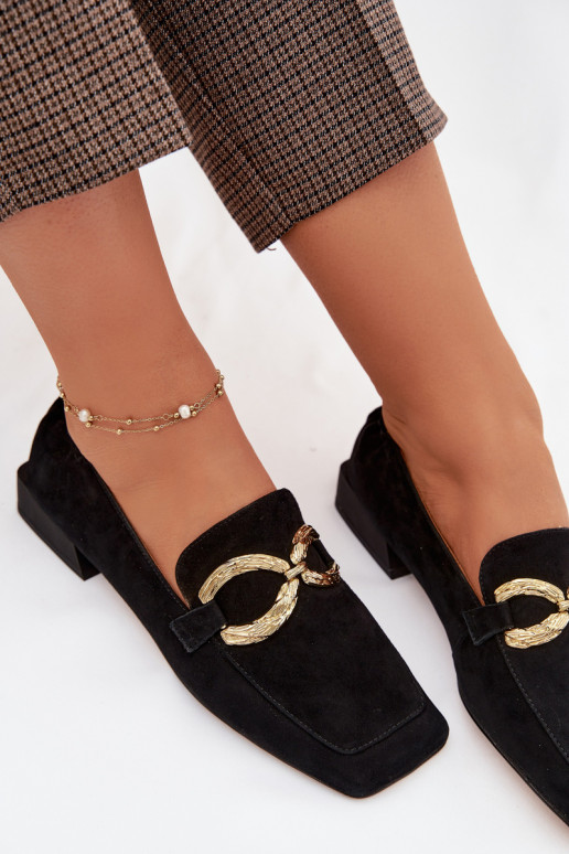 Mokassins für DamenErmöglichtturalnego aus INildlederu goldene Farbe Detal D&A CR61-3115 schZuarze Farbe