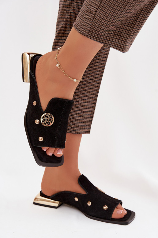 INildlederpantoffeln Ze goldene Farbemi Ozdobami D&A CR61-3061 schZuarze Farbe