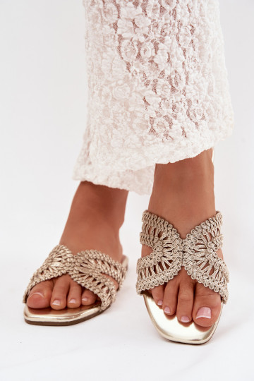 Damen flache Pantoletten in gold Fariella 2