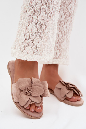 Sandfarbene Damenflats mit Blumenmuster Elzoria