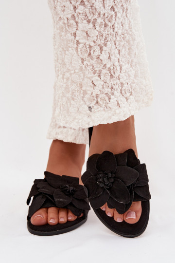 Schwarze Damenflats mit Blumenmuster Elzoria