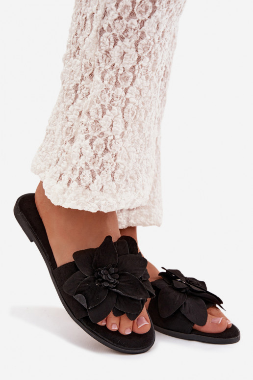 gleichschenklig Damenhausschuhe Mit Dekorationeni mit floralen Motivenami schZuarze Farbe Elzoria