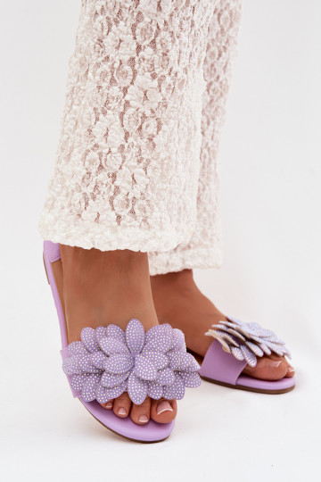 Violette Damenpantoletten mit Dekoration Grelora 2