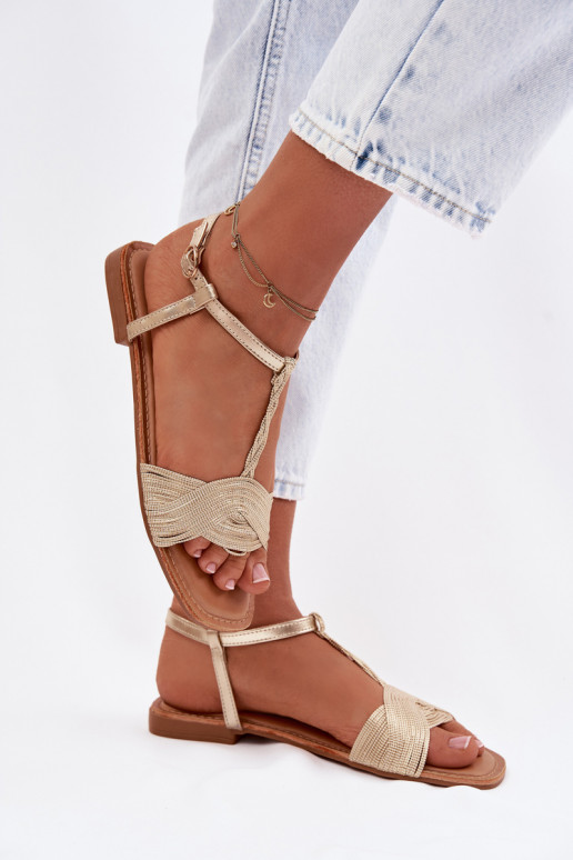 Flache Sandalen für Damen goldene Farbe Nexora