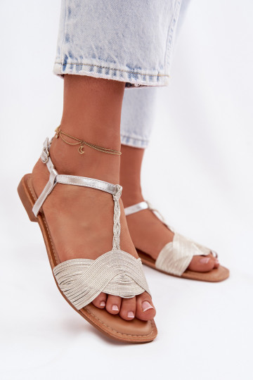 Flache Sandalen für Damen in Silberfarbe Nexora 2