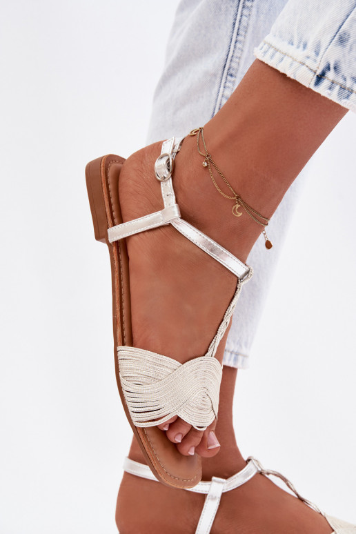 Flache Sandalen für Damen Silberfarbe Nexora