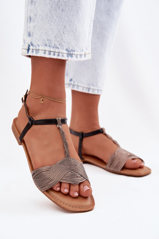 Flache Sandalen für Damen schZuarze Farbe Nexora