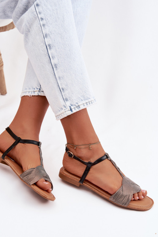 Flache Sandalen für Damen schZuarze Farbe Nexora