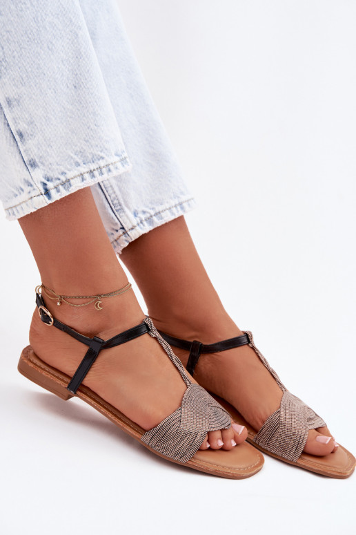 Flache Sandalen für Damen schZuarze Farbe Nexora