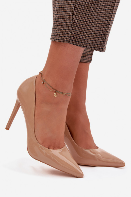 mit Lackeffekt hochhackige Schuhe aus Öko-Leder Beige Jonira