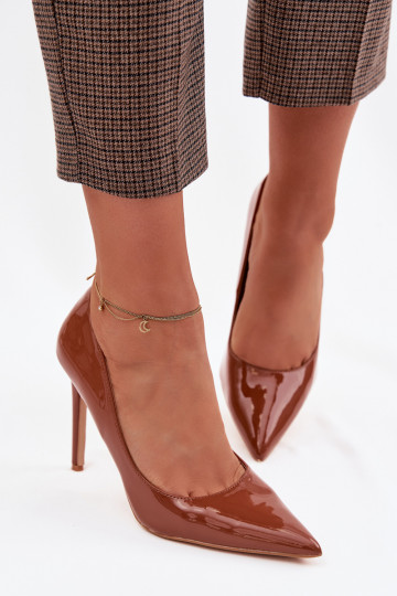 Lackierte High Heels aus Kunstleder in Braunfarbe Jonira