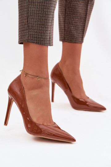 Lackierte High Heels aus Kunstleder in Braunfarbe Jonira 2