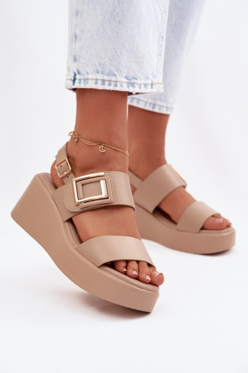 Damensandalen mit einer Plattform Mit Dekorationen Detalem Beige Nelira 2