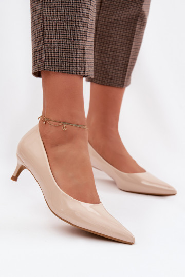 mit Lackeffekt Schuhe Auf niedrigem Absatz Beige Girela 2
