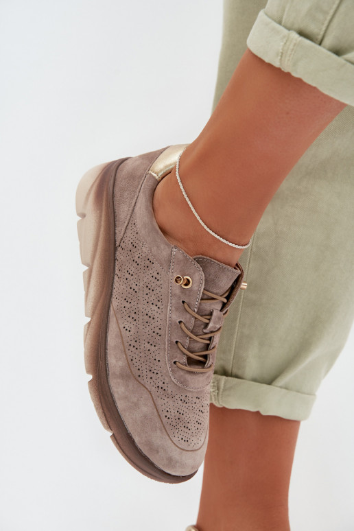 Wildleder Damen Sneakers mit Ażurowelementen Sergio Leone SP-002 in braun