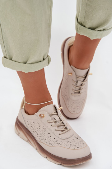 Leder Damen Sneakers mit Ażurowelementen Sergio Leone SP-002 in grau 2