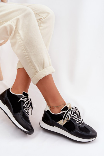 Sneakers Stilvollllschuhe Feminin aus Öko-Leder schZuarze Farbe Kelira