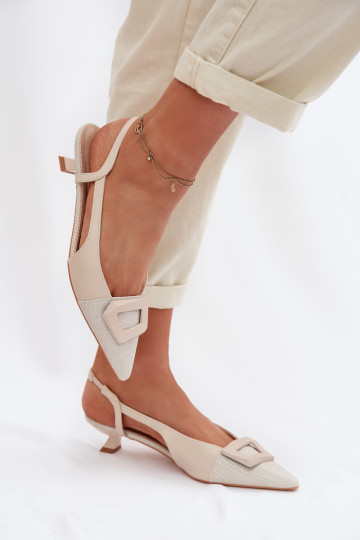 Damensandalen Auf niedrigem Absatz Mit Dekorationen Detalem Beige Camira