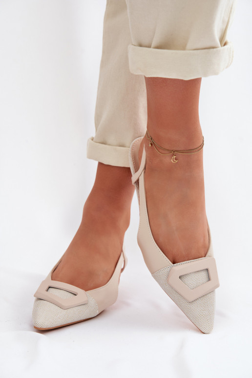 Damensandalen Auf niedrigem Absatz Mit Dekorationen Detalem Beige Camira