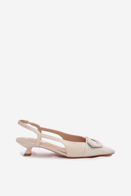 Damensandalen Auf niedrigem Absatz Mit Dekorationen Detalem Beige Camira