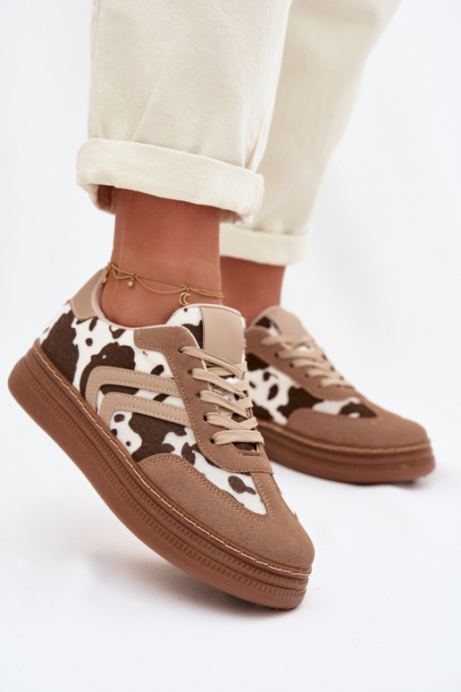 Sneakers Stilvollllschuhe Feminin mit einer Plattform IN Łaty Beige Denissa