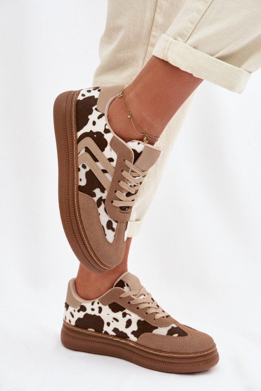 Sneakers Stilvollllschuhe Feminin mit einer Plattform IN Łaty Beige Denissa