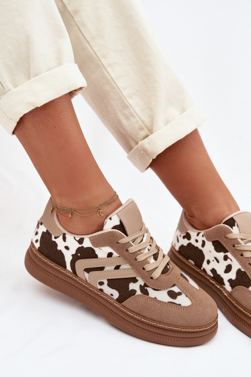 Sneakers Stilvollllschuhe Feminin mit einer Plattform IN Łaty Beige Denissa