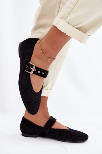 Damen Ballerinas mit Riemchen in Schwarz Pamira