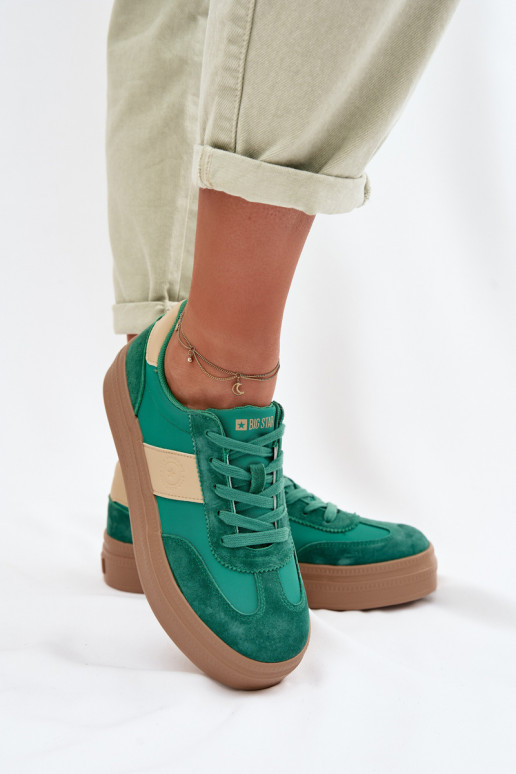 aus INildleder Sneakers Stilvollllschuhe Feminin Big Star TT274163 grüne Farbe