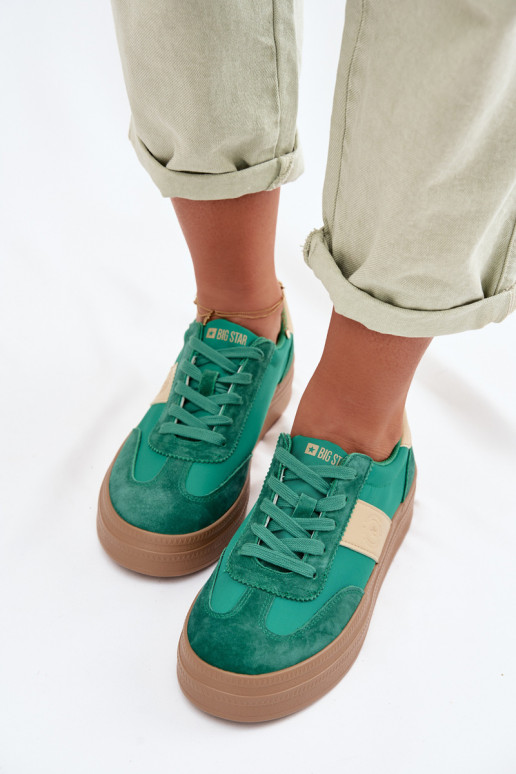 aus INildleder Sneakers Stilvollllschuhe Feminin Big Star TT274163 grüne Farbe