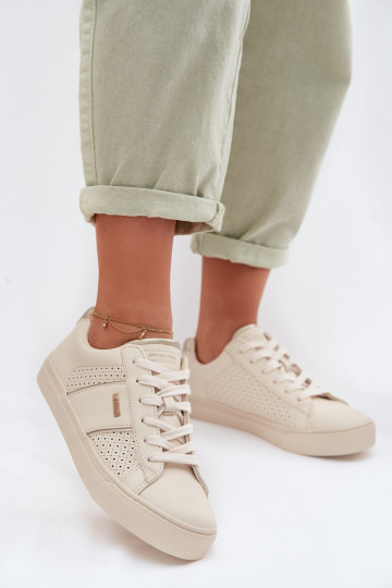 Damen Sneakers im sportlichen Stil mit Lochmustern Big Star TT274292 in Sandfarbe 2