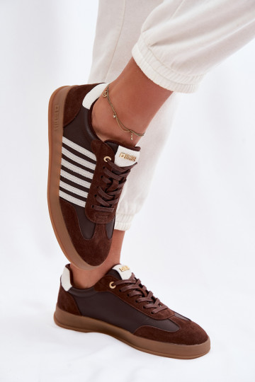 Damen Sneakers Modell Schuhe aus natürlichem Leder und Wildleder Big Star TT274715 in Schokoladenfarbe