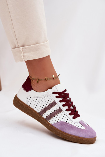 Zazoo N1318 Damen-Sneaker aus Kunstleder mit Lochmuster in Weiß-Violett