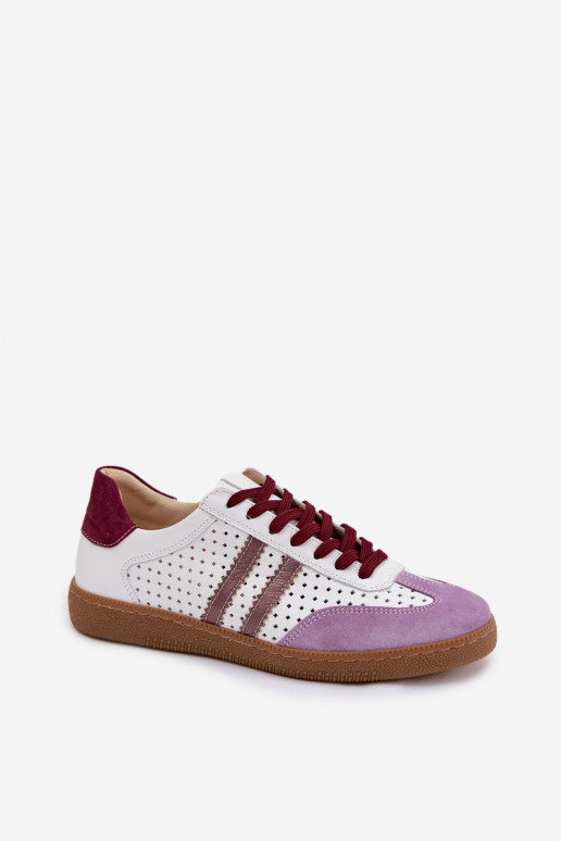 Zazoo N1318 Damen-Sneaker aus Kunstleder mit Lochmuster in Weiß-Violett