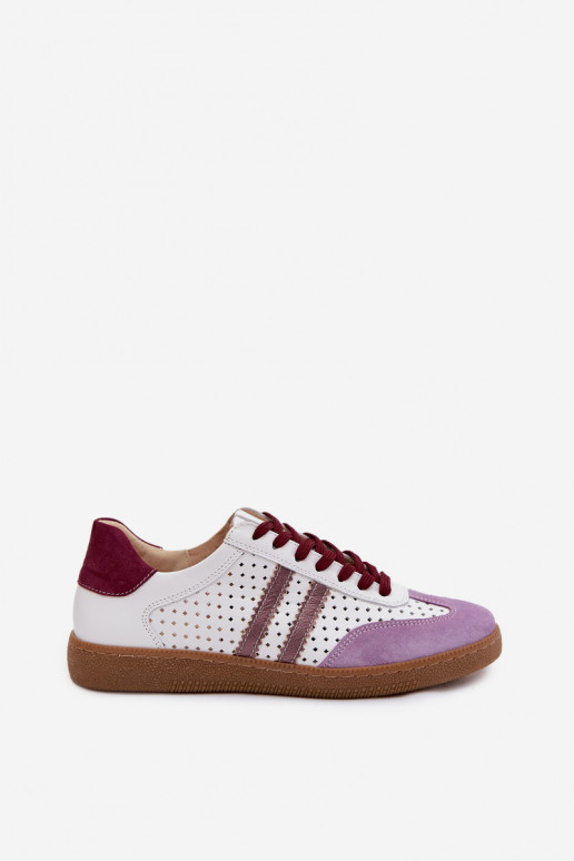Zazoo N1318 Damen-Sneaker aus Kunstleder mit Lochmuster in Weiß-Violett