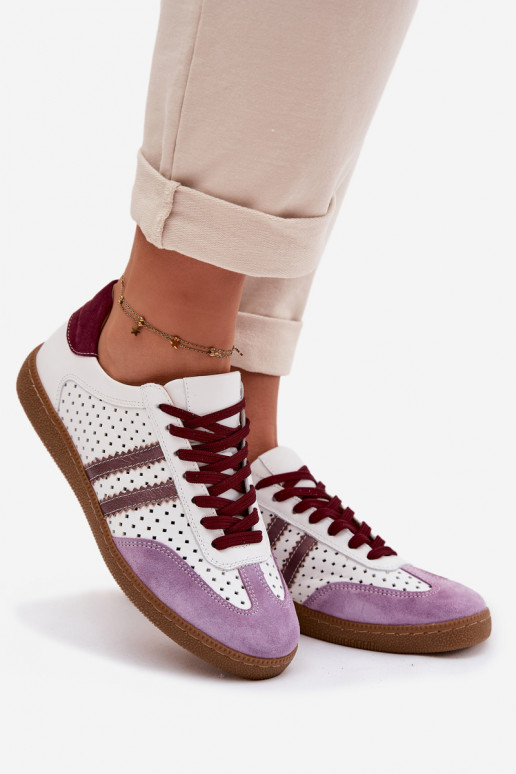 Zazoo N1318 Damen-Sneaker aus Kunstleder mit Lochmuster in Weiß-Violett