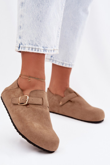 Damen Schuhe aus Kunstleder mit goldfarbenen Schnallen in Sandfarben Ismora 2