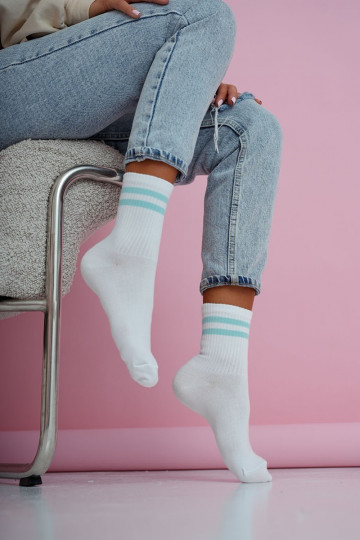 Socken Feminin DZua Cienkie Streifen INeiß-blaue Farbe