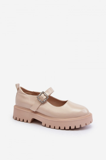 Damen-Lacklederschuhe dekorieren mit Schnallen Beige Lindnessa