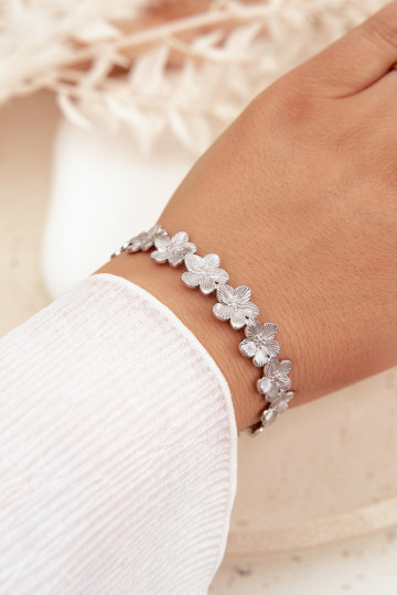 Damenarmband aus Edelstahl mit Blumenmotiven in Silber