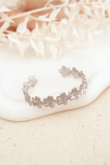 Damenarmband aus Edelstahl mit Blumenmotiven in Silber 2